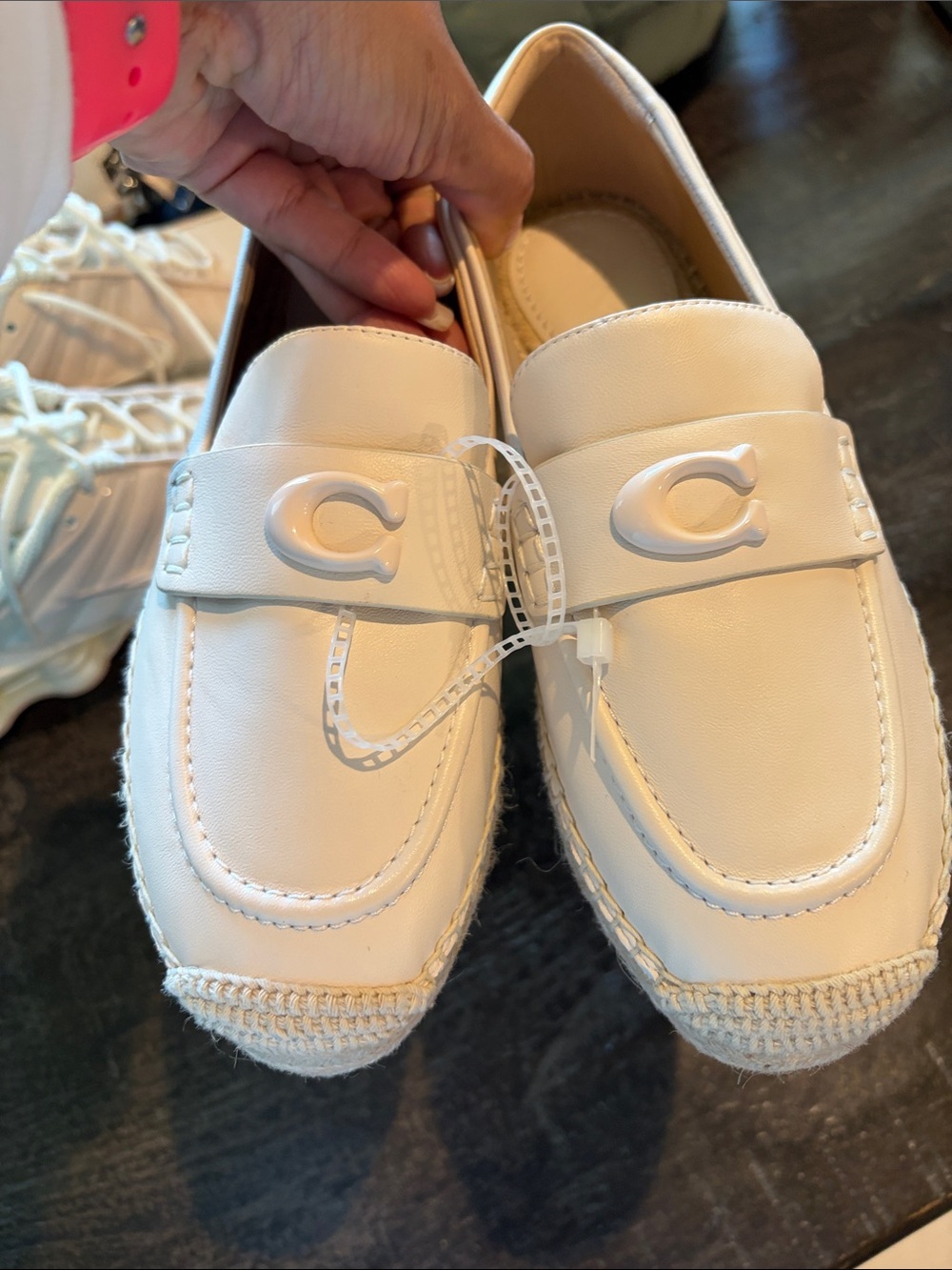 Coach White Leather Espadrille Loafers